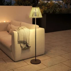 Solar Stehlampe Rattan Solarlampen mit Lichtsensor 25 LED-Lichte Solarleuchte