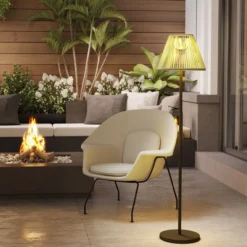 Solar Stehlampe Rattan Solarlampen mit Lichtsensor 25 LED-Lichte Solarleuchte