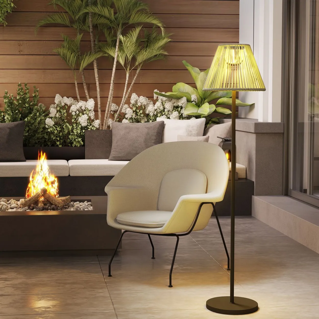 Solar Stehlampe Rattan Solarlampen mit Lichtsensor 25 LED-Lichte Solarleuchte