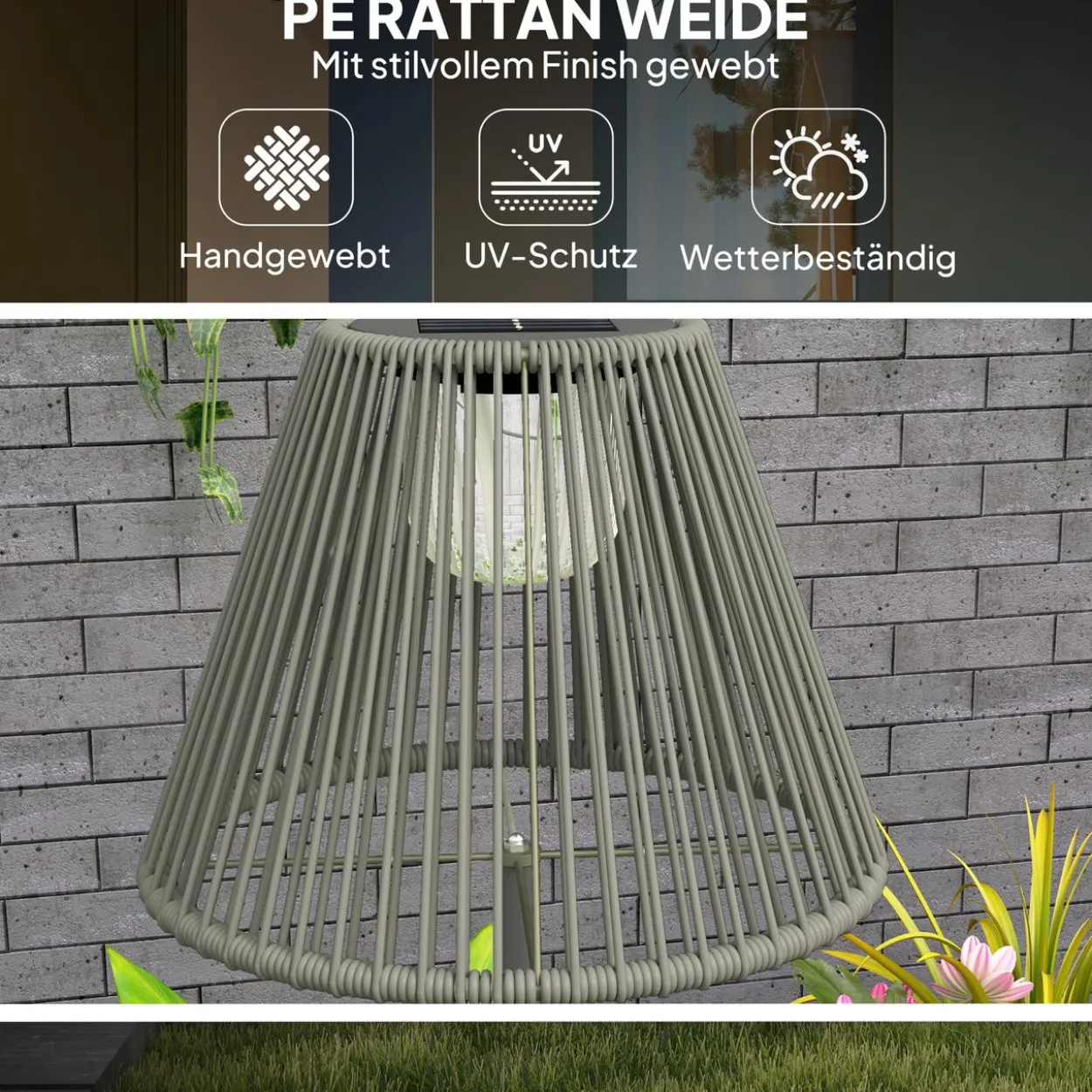 Solar Stehlampe Rattan Solarlampen mit Lichtsensor 25 LED-Lichte Solarleuchte
