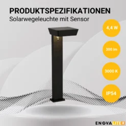 Solar Wegeleuchte mit PIR Sensor, eckig, 3000 K (warmweiß), 12 Stunden Leuchtzeit, 3 Lichtmodi