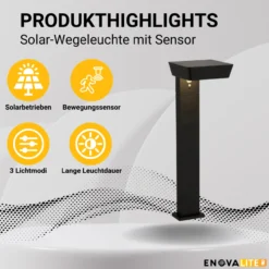 Solar Wegeleuchte mit PIR Sensor, eckig, 3000 K (warmweiß), 12 Stunden Leuchtzeit, 3 Lichtmodi