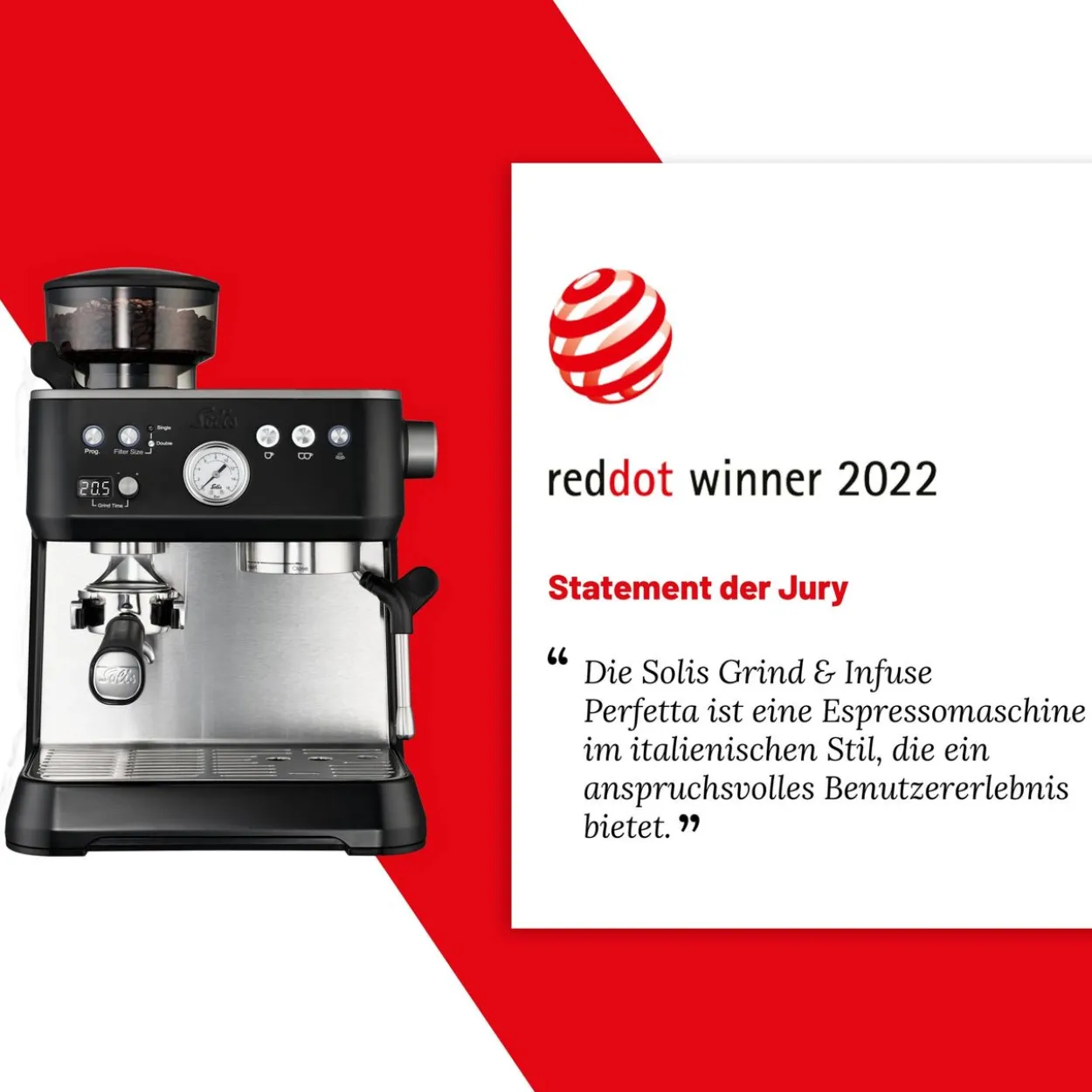 Solis Grind&Infuse PERFETTA (Typ 1019) Espressomaschine mit Mahlwerk + Milchaufschäumer