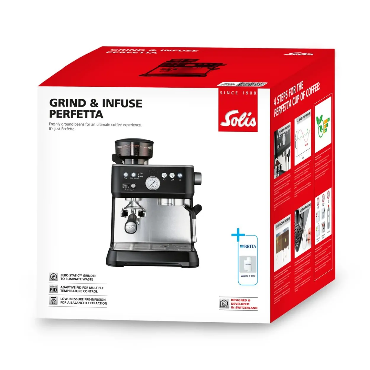 Solis Grind&Infuse PERFETTA (Typ 1019) Espressomaschine mit Mahlwerk + Milchaufschäumer