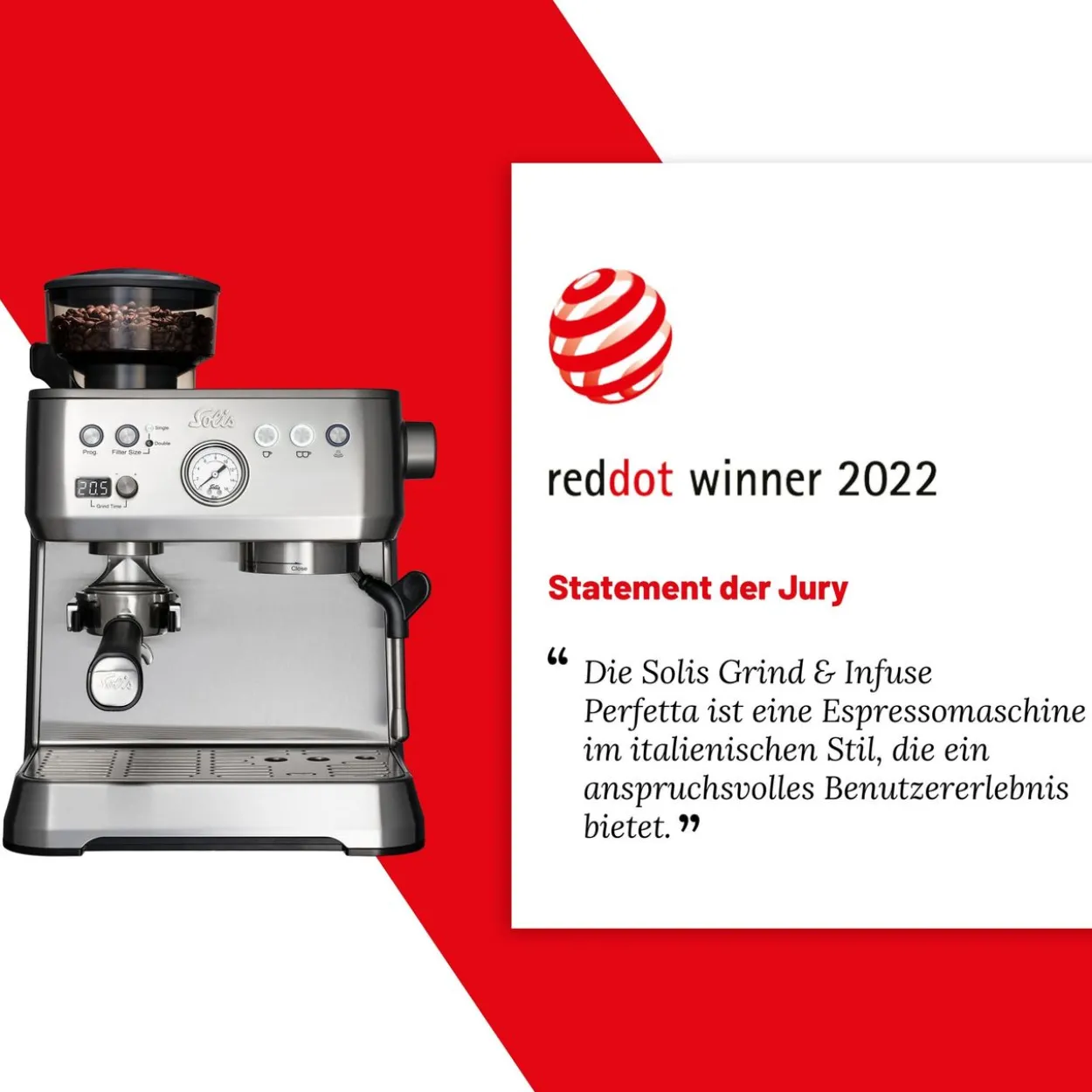 Solis Grind&Infuse PERFETTA (Typ 1019) Espressomaschine mit Mahlwerk + Milchaufschäumer