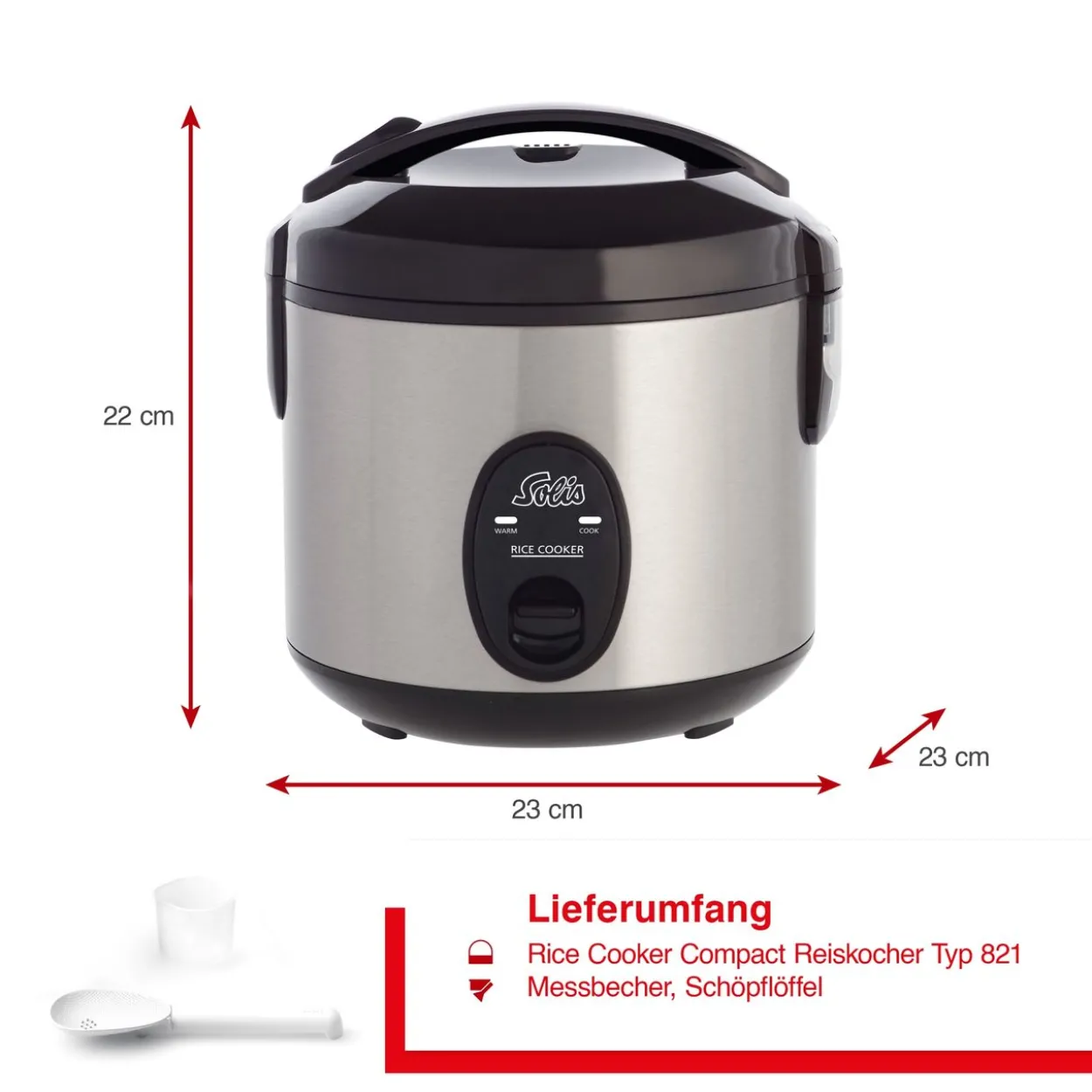 Solis Rice Cooker Compact (Typ 821) Reiskocher mit Warmhaltefunktion