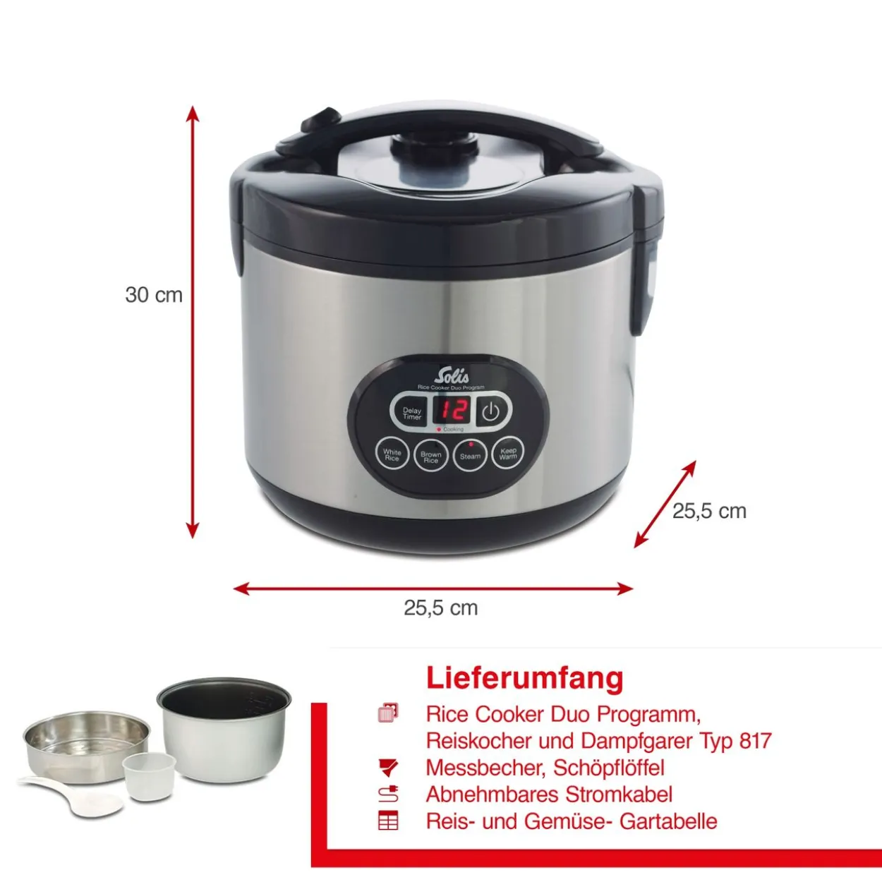 Solis Rice Cooker Duo Programm (Typ 817) Reiskocher und Dampfgarer