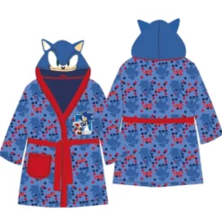 Sonic the Hedgehog Kinder Bademantel Blau 110/116 mit Kapuze & Gürtel