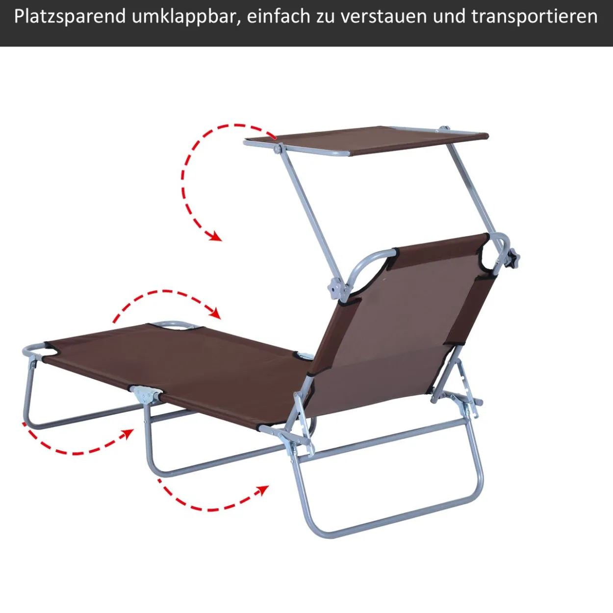 Sonnenliege klappbar mit Sonnenschutz - braun