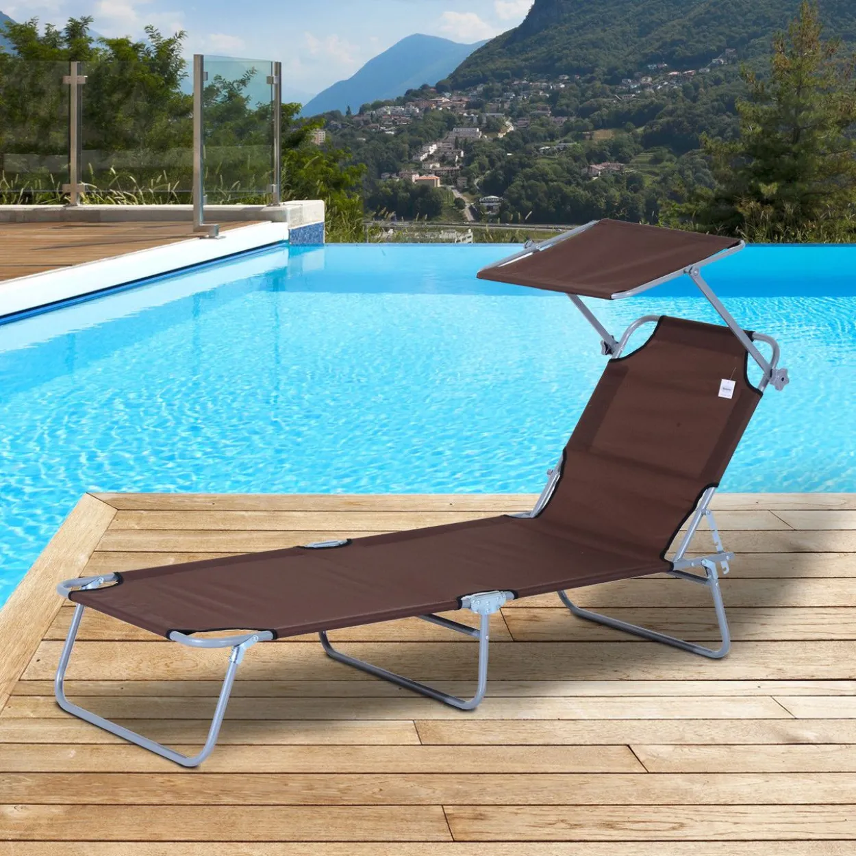 Sonnenliege klappbar mit Sonnenschutz - braun