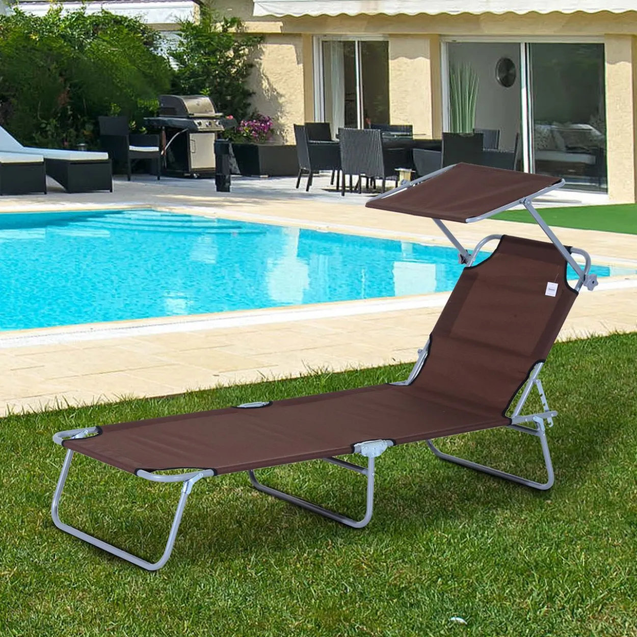 Sonnenliege klappbar mit Sonnenschutz - braun