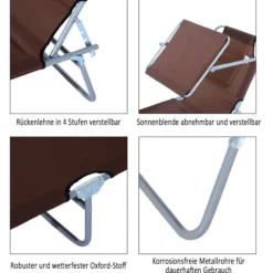 Sonnenliege klappbar mit Sonnenschutz - braun