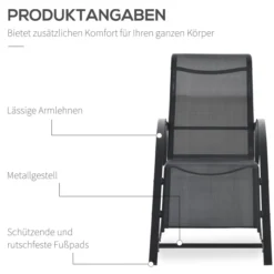 Sonnenliege mit Tisch, 3er-Set Gartenliegen, für Balkon, Schwarz