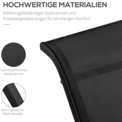 Sonnenliege mit Tisch, 3er-Set Gartenliegen, für Balkon, Schwarz