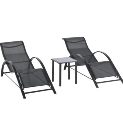 Sonnenliege mit Tisch, 3er-Set Gartenliegen, für Balkon, Schwarz