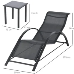 Sonnenliege mit Tisch, 3er-Set Gartenliegen, für Balkon, Schwarz