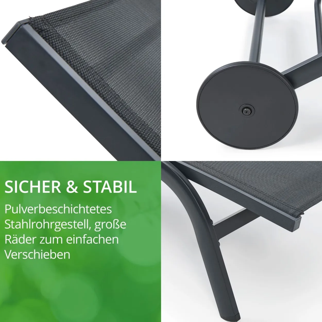 Sonnenliege NELE mit Rollen anthrazit ca. L 192 x B 71 x H 93 cm