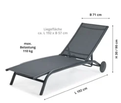 Sonnenliege NELE mit Rollen anthrazit ca. L 192 x B 71 x H 93 cm