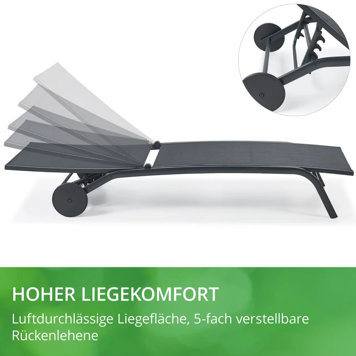 Sonnenliege NELE mit Rollen anthrazit ca. L 192 x B 71 x H 93 cm