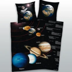 Sonnensystem Bettwäsche Größe 80x80 + 135x200 cm