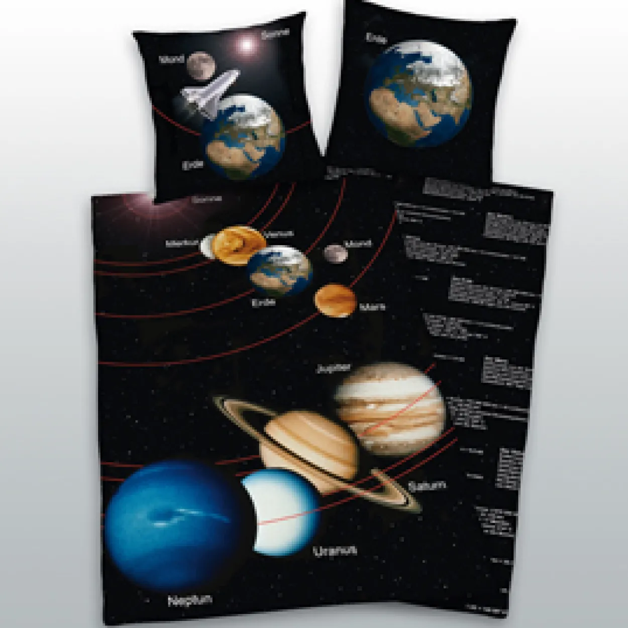 Sonnensystem Bettwäsche Größe 80x80 + 135x200 cm