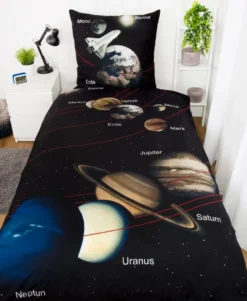 Sonnensystem Bettwäsche Größe 80x80 + 135x200 cm