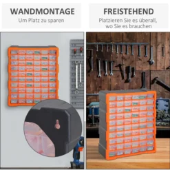 Sortierkasten Kleinteilemagazin Teile Box Aufbewahrungsbox 60 Fächer Orange L38 x B16 x H47,5 cm