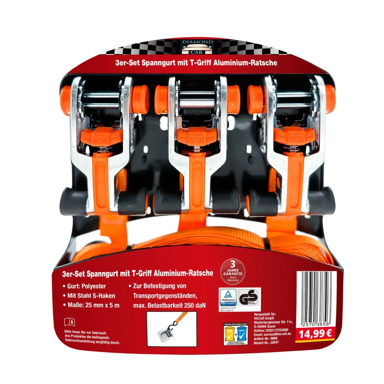 Spanngurte mit T-Griff + Alu-Ratsche 2er-Set und 3er-Set