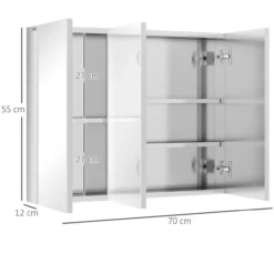 Spiegelschrank, Hängeschrank, Badezimmerschrank mit 3 Türen, Edelstahl