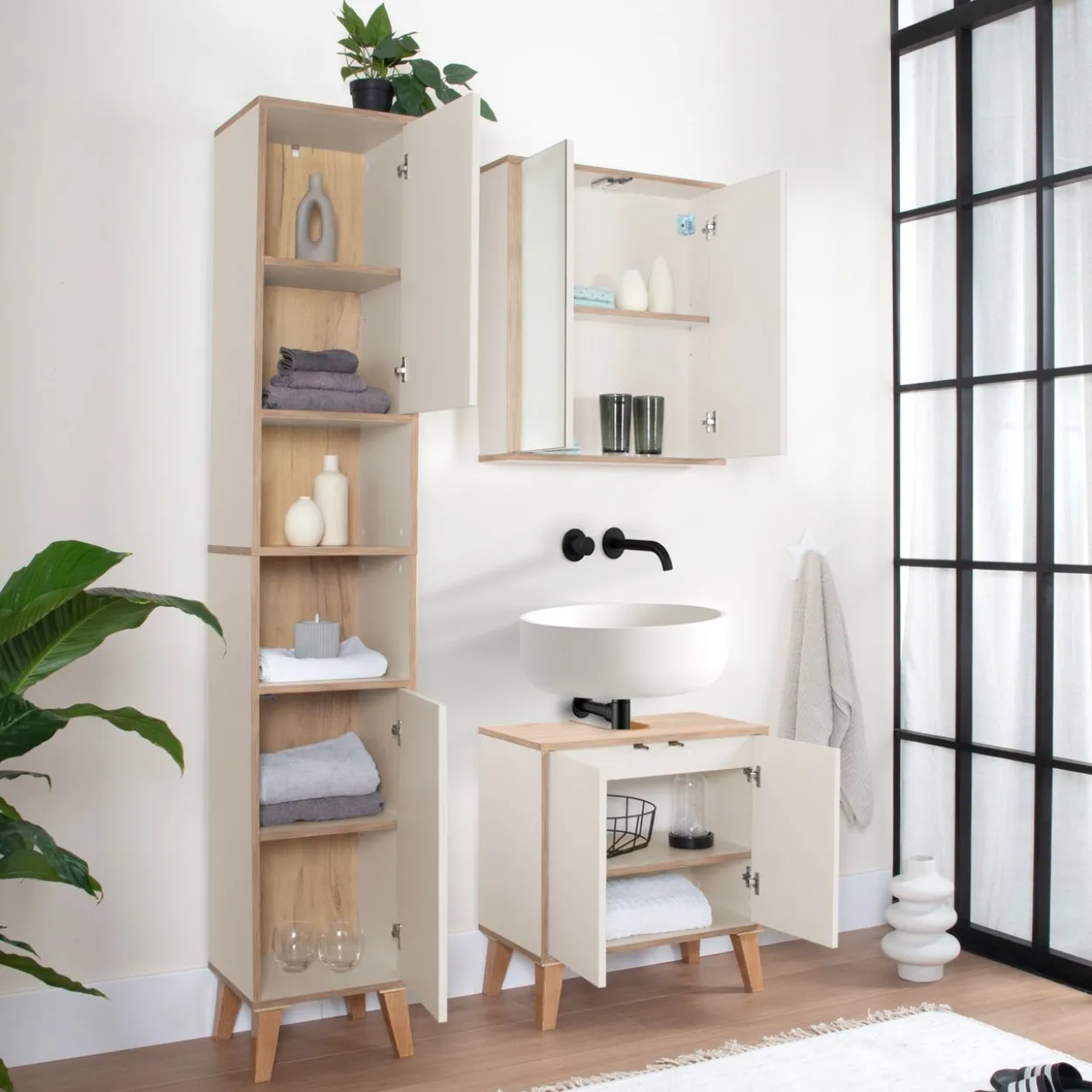 Spiegelschrank MORENA mit 2 Türen, cashmere/Eiche