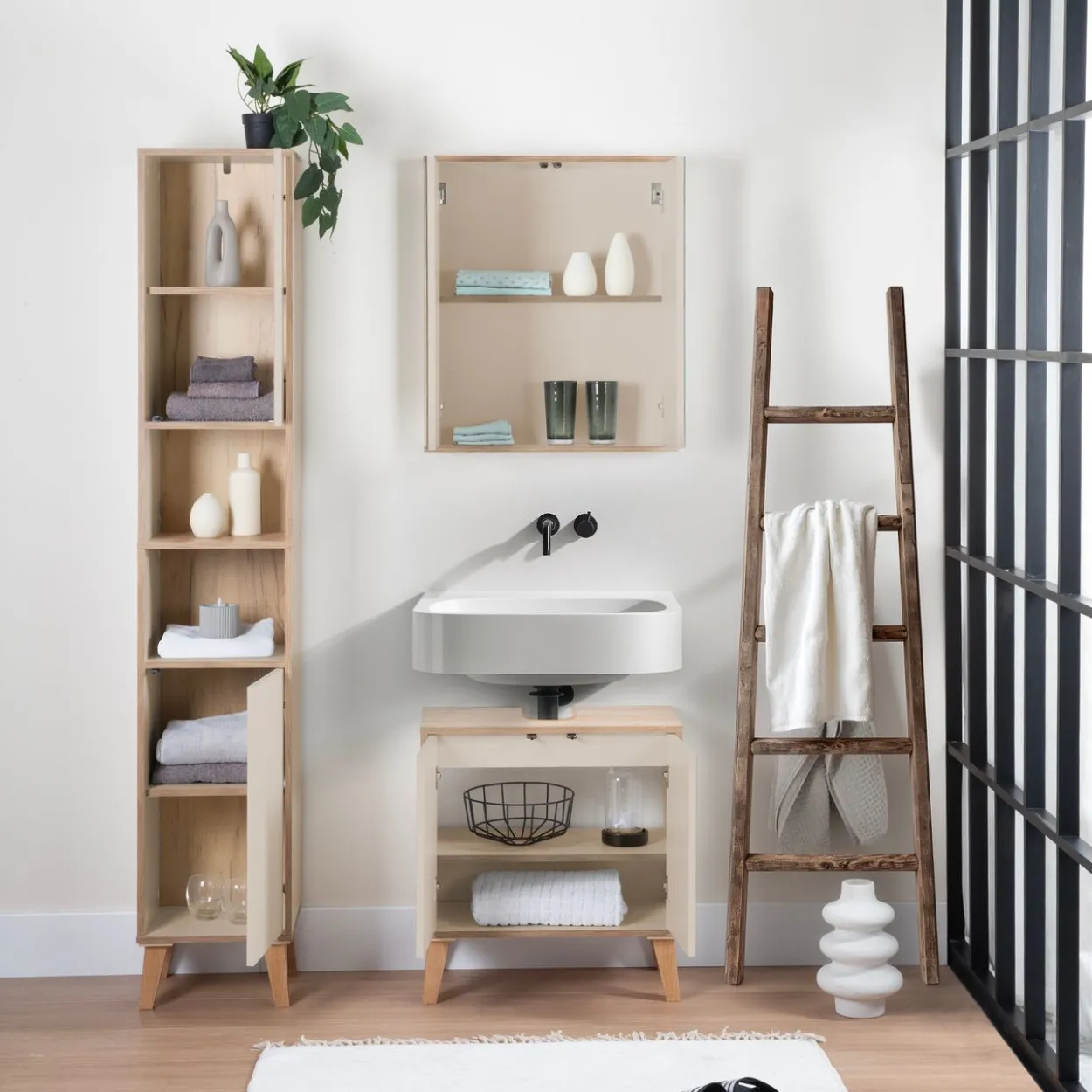 Spiegelschrank MORENA mit 2 Türen, cashmere/Eiche