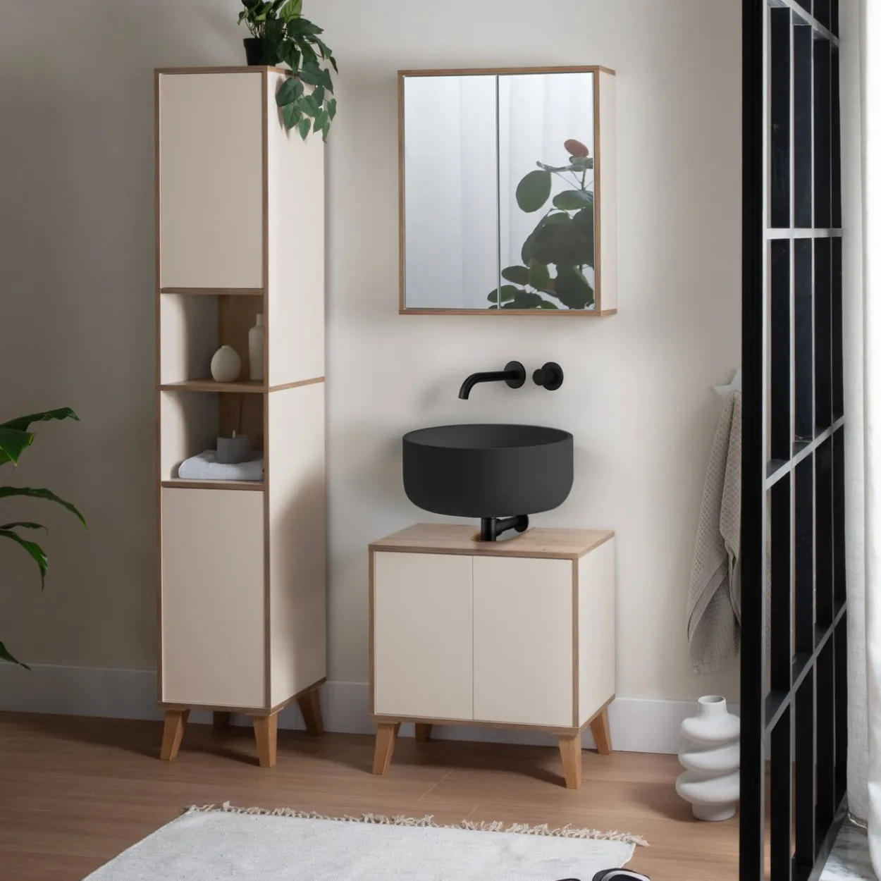Spiegelschrank MORENA mit 2 Türen, cashmere/Eiche