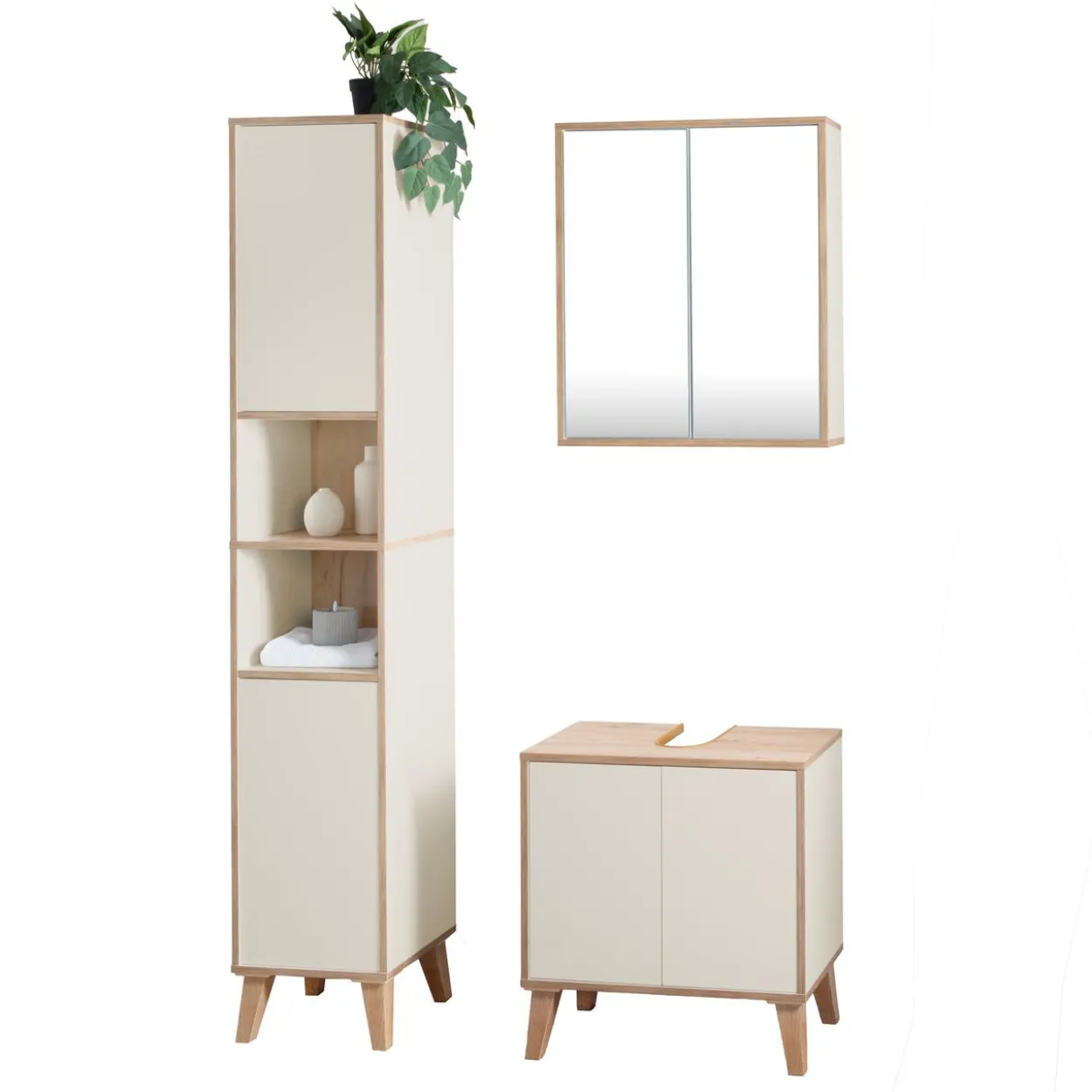 Spiegelschrank MORENA mit 2 Türen, cashmere/Eiche