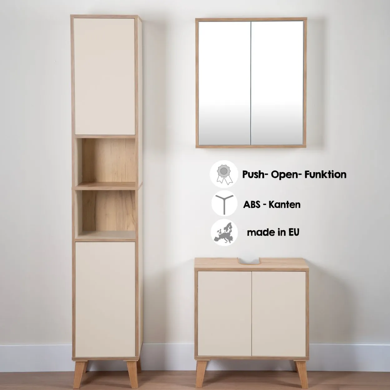 Spiegelschrank MORENA mit 2 Türen, cashmere/Eiche