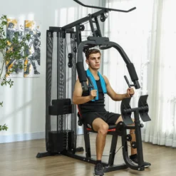 SPORTNOW Kraftstation, Multifunktionale Fitnessstation mit Beinpresse, Schwarz