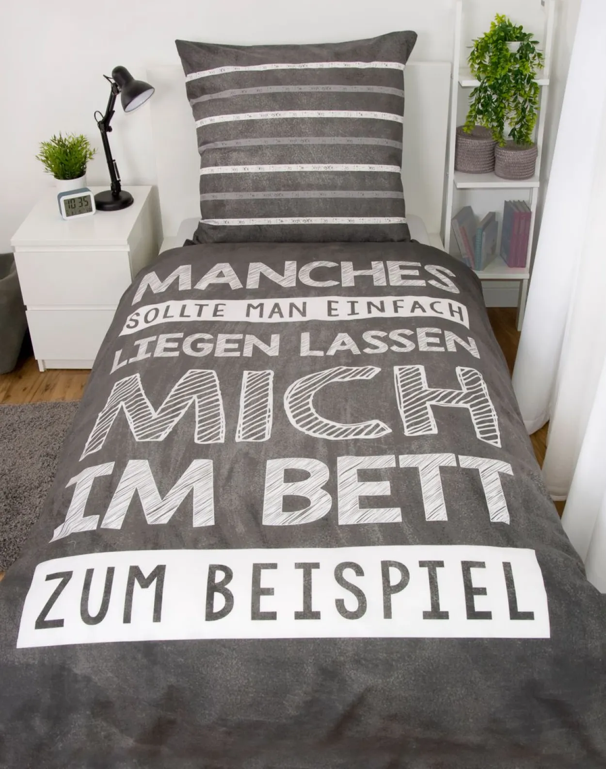 Sprüche Bettwäsche Größe 80x80 + 135x200 cm