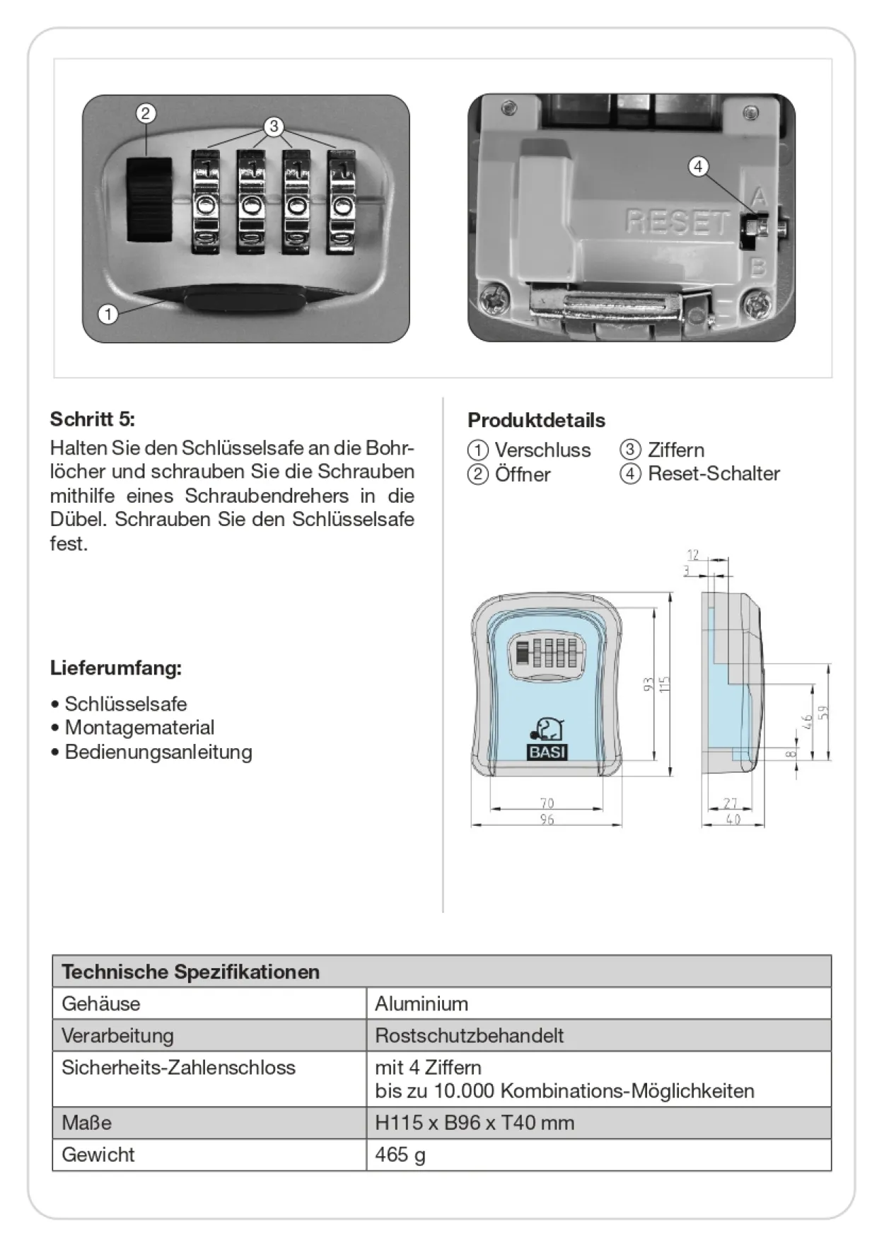 SSZ 200 Schlüsselsafe