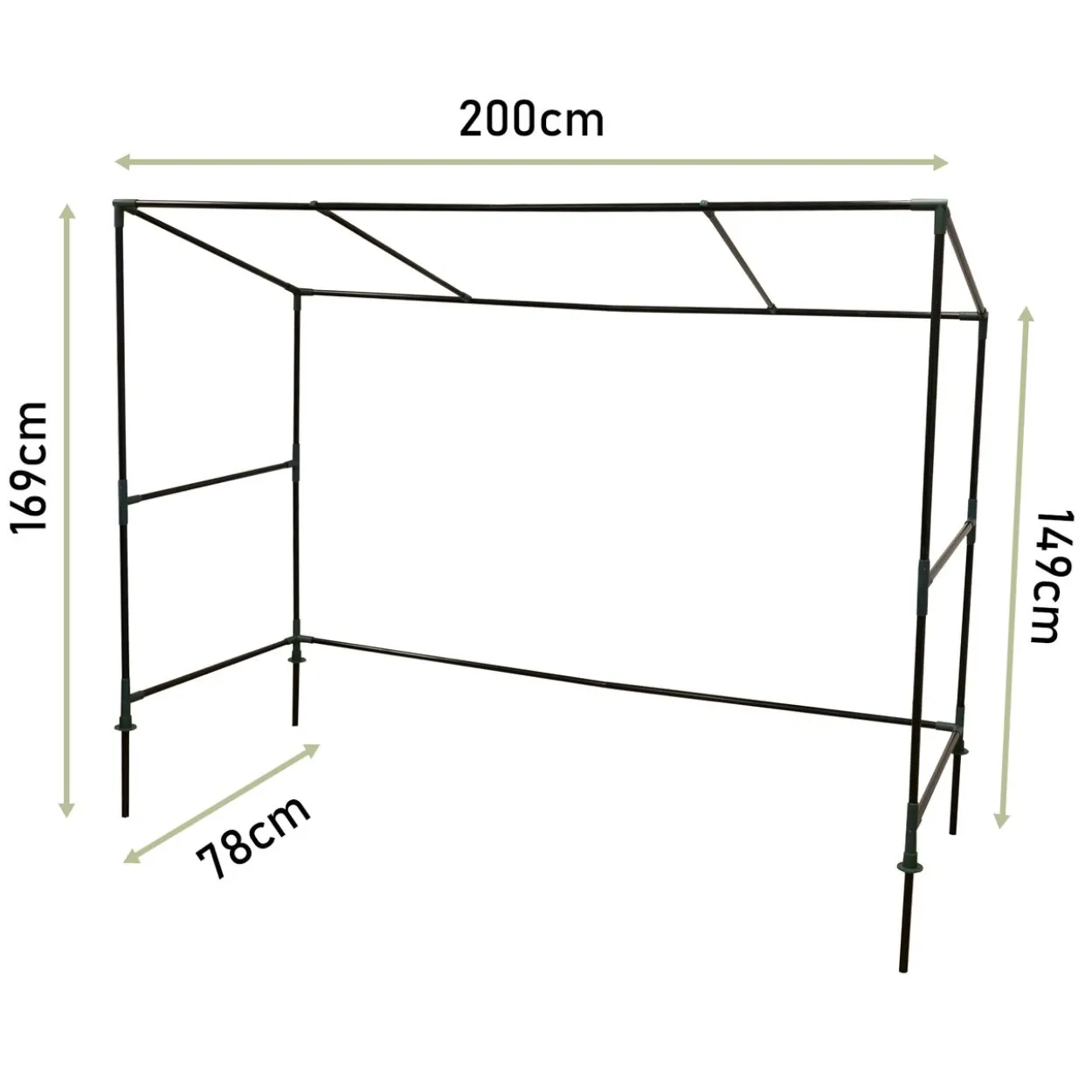 Stabiles Gewächshaus 200x77x169 cm, Foliengewächshaus mit 2 Fenstern