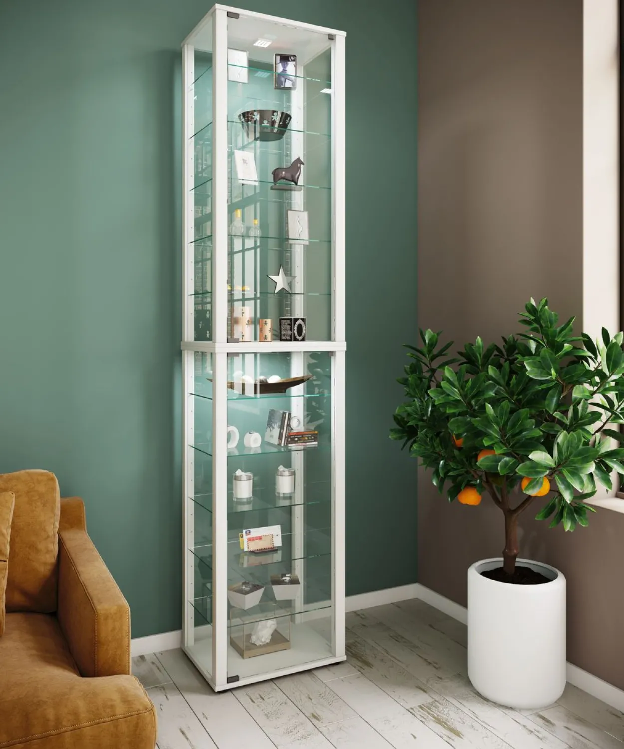 Standvitrine "Kavisa XXL" Weiß