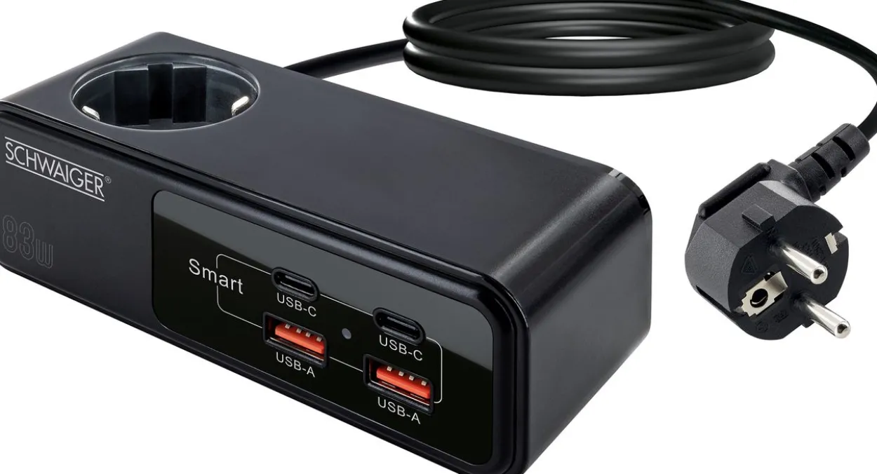 Steckdosenverlängerung mit Ladegerät USB-C & USB-A 83W
