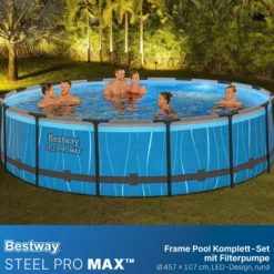 Steel Pro MAX™ Frame Pool Komplett-Set mit Filterpumpe Ø 457 x 107 cm, LED-Design