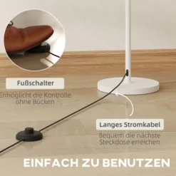 Stehlampe, Stehleuchte mit E27 Fassung, mit Wellenschirm für Wohnzimmer, Weiß