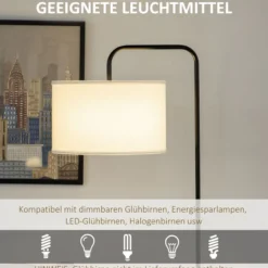 Stehlampe Wohnzimmer Stehleuchte mit Stoff-Lampenschirm, Fußschalter, Weiß