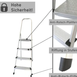 Stehleiter mit 4 Stufen, Aluminium Trittleiter