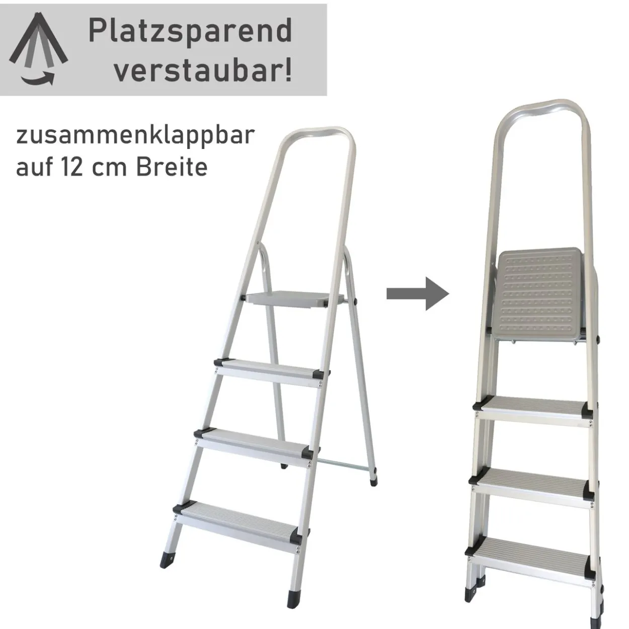 Stehleiter mit 4 Stufen, Aluminium Trittleiter