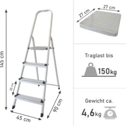 Stehleiter mit 4 Stufen, Aluminium Trittleiter