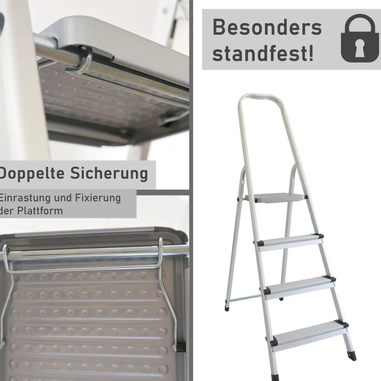 Stehleiter mit 4 Stufen, Aluminium Trittleiter