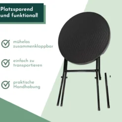 Stehtisch klappbar 80 cm schwarz in Rattan-Optik, Höhe 110 cm