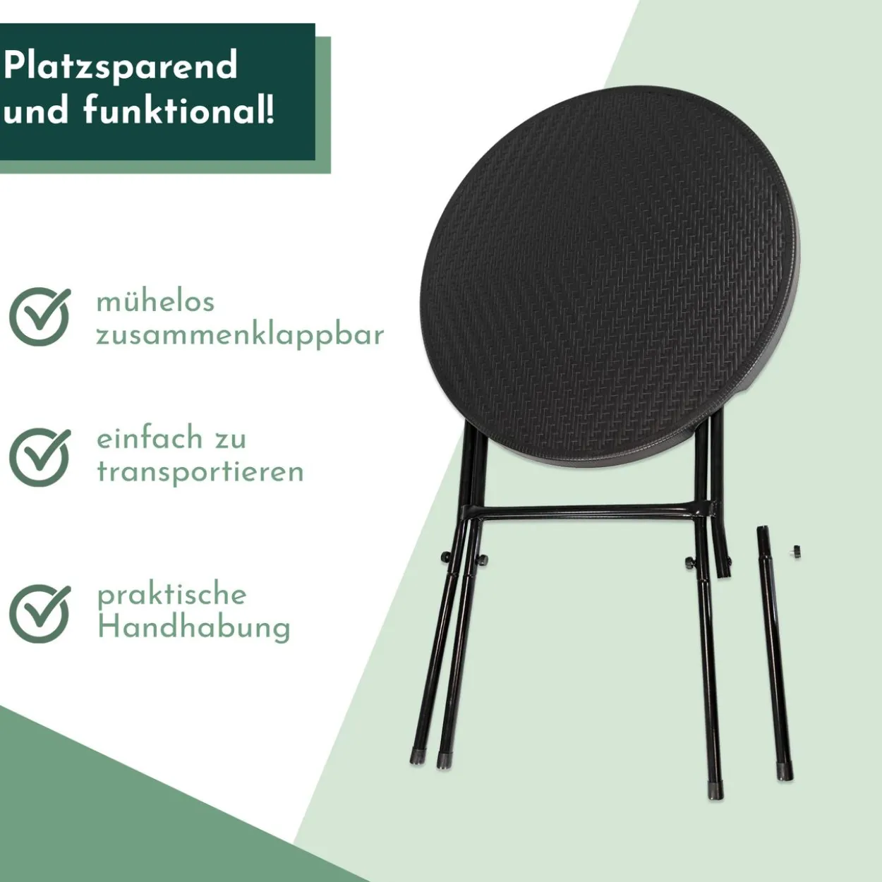Stehtisch klappbar 80 cm schwarz in Rattan-Optik, Höhe 110 cm