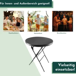 Stehtisch klappbar 80 cm schwarz in Rattan-Optik, Höhe 110 cm